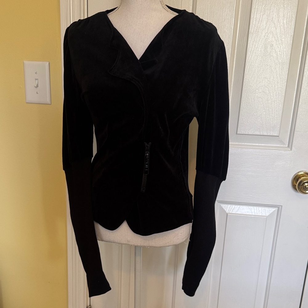 RYKIEL Black Vintage Velvet Zip Front Top